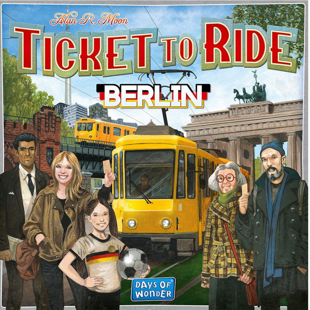 Ticket to Ride Berlin standalone board game front cover by Days of Wonder with yellow streetcar and Berlin city artwork