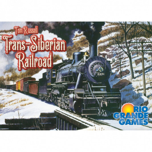 Trans-Siberian Railroad train strategy board game front cover showing steam locomotive artwork by Rio Grande Games