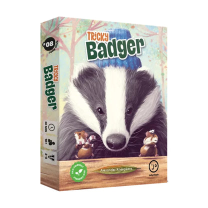 Tricky Badger Card Game box by Jolly Dutch featuring a badger and two European hamsters