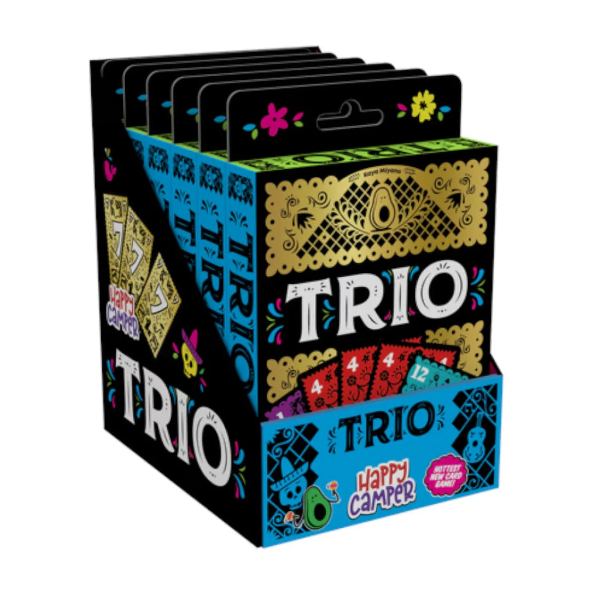 Trio card game hang tab retail display packaging