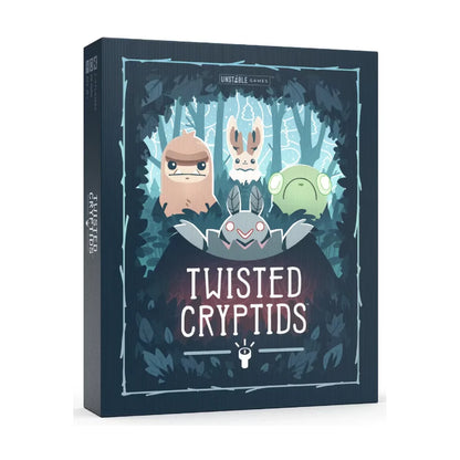 Twisted Cryptids strategy board game box front featuring Bigfoot, Jackalope, Loveland Frog and Mothman