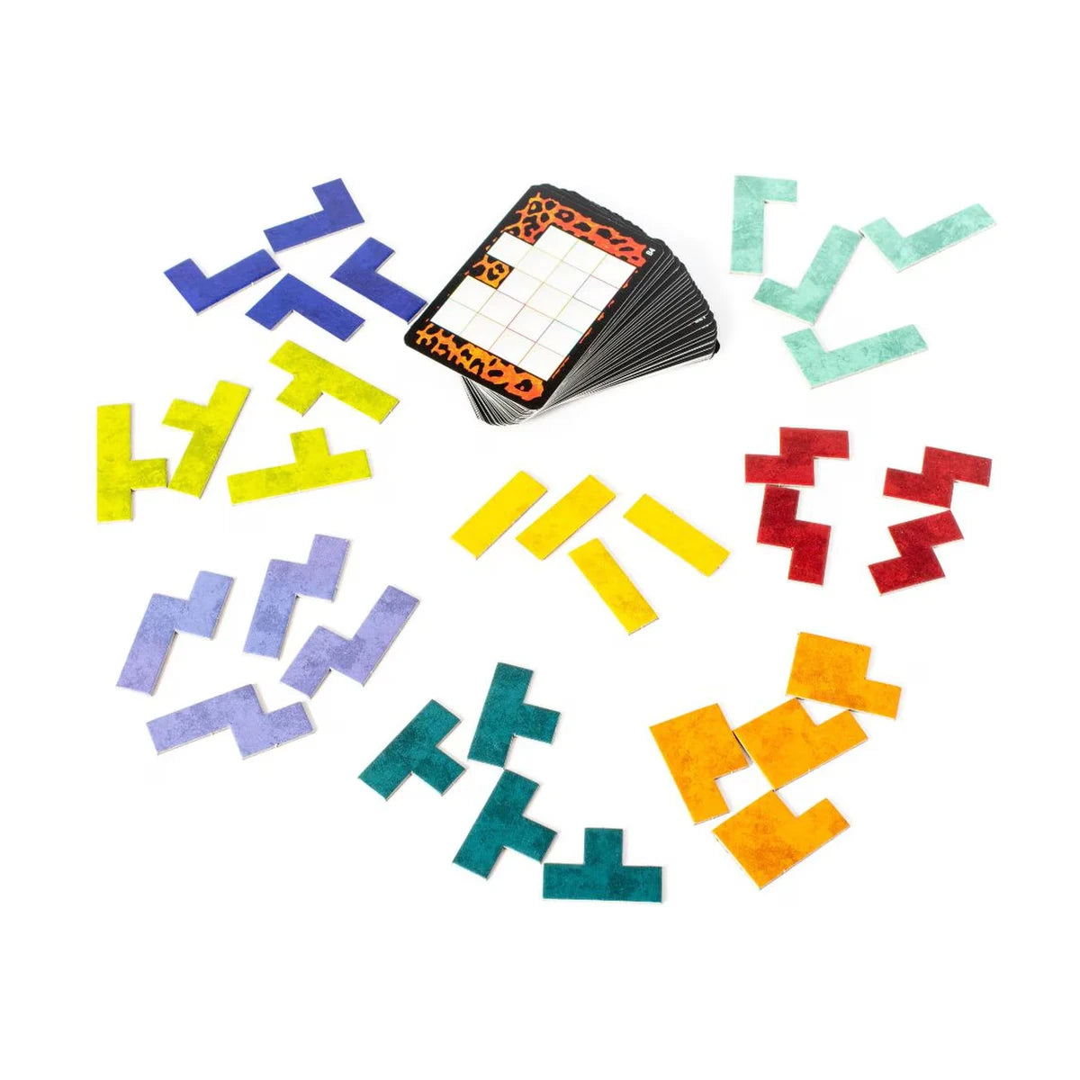 Ubongo Travel Edition colourful puzzle pieces and puzzle cards