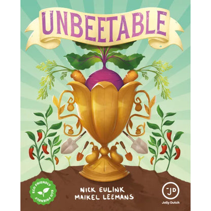 Unbeetable card game cover artwork featuring vegetable garden trophy and plants