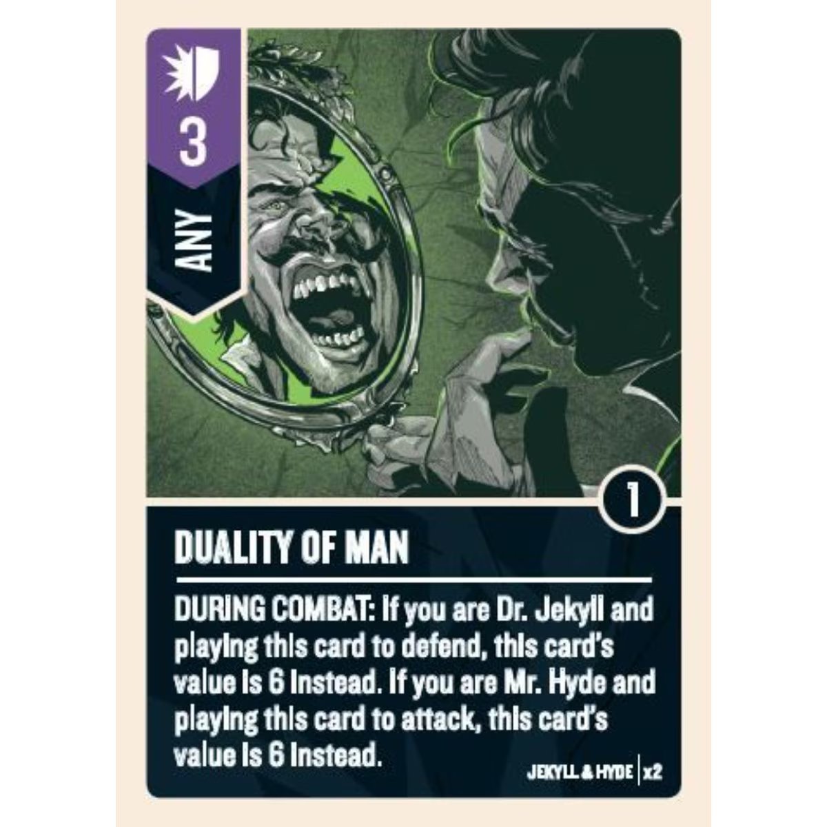 Jekyll and Hyde Duality of Man card from Unmatched Cobble and Fog