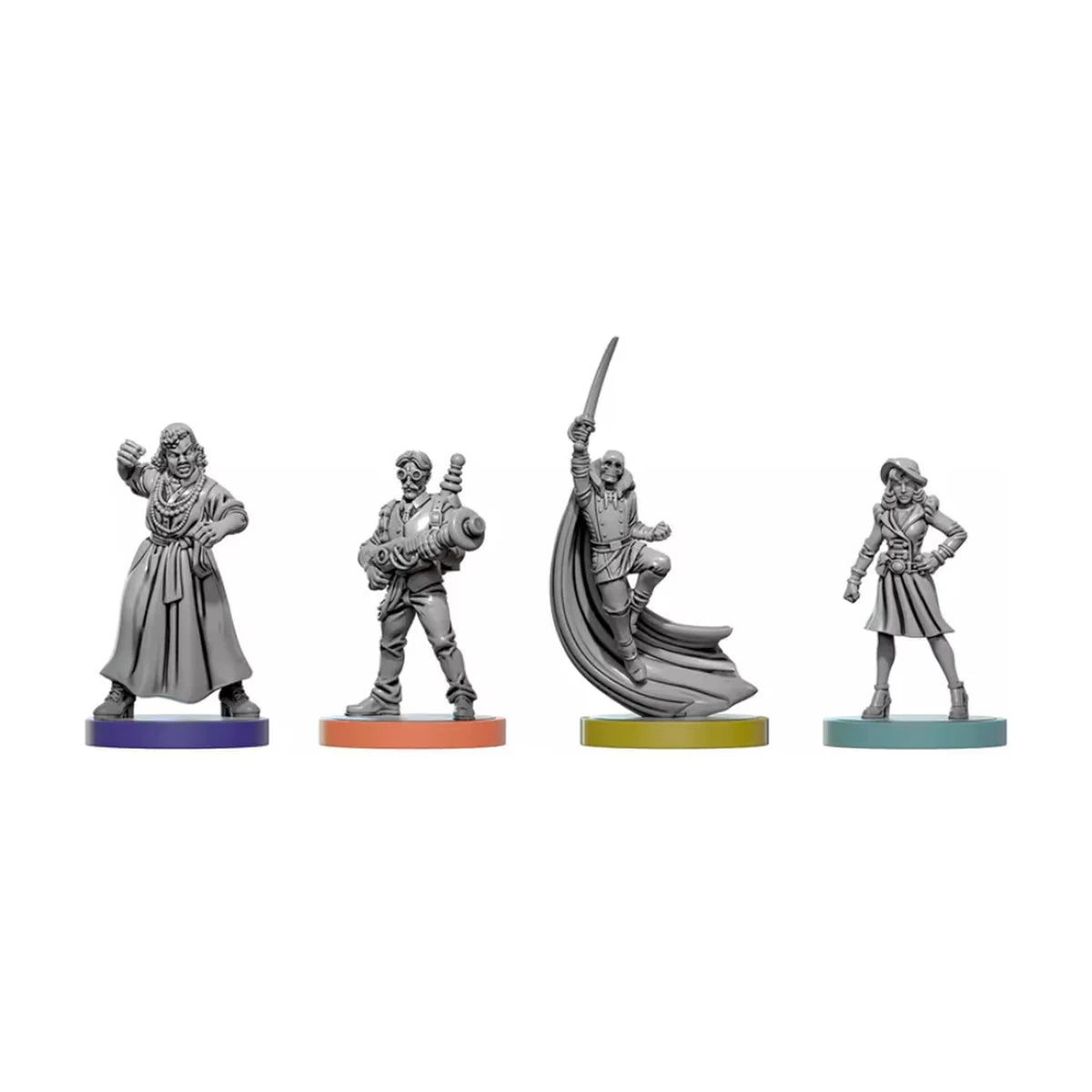 Unmatched Adventures Tales to Amaze hero miniatures including Nikola Tesla, Annie Christmas, Golden Bat and Dr Jill Trent