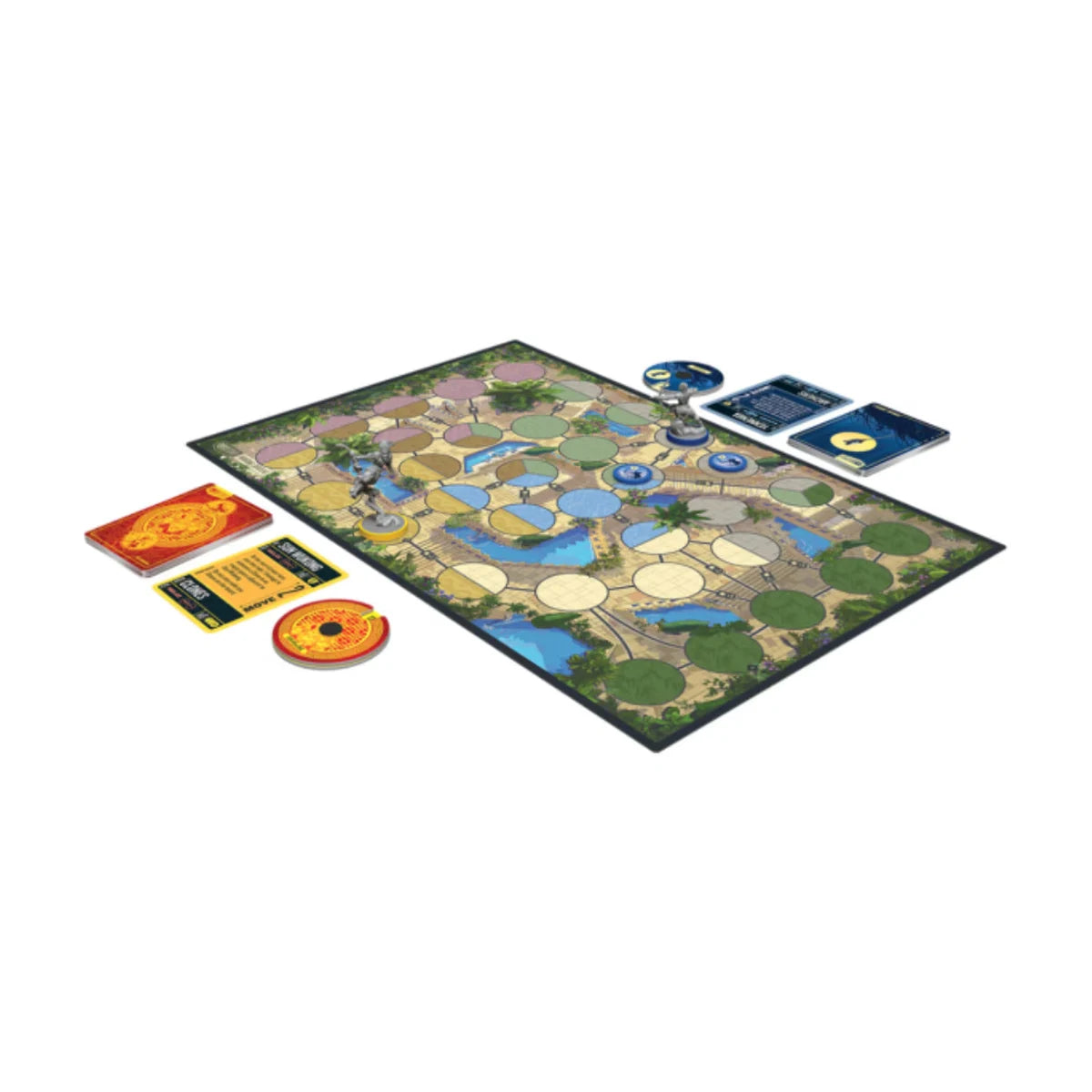 Unmatched Battle of Legends Vol 2 game setup with board miniatures cards and health dials