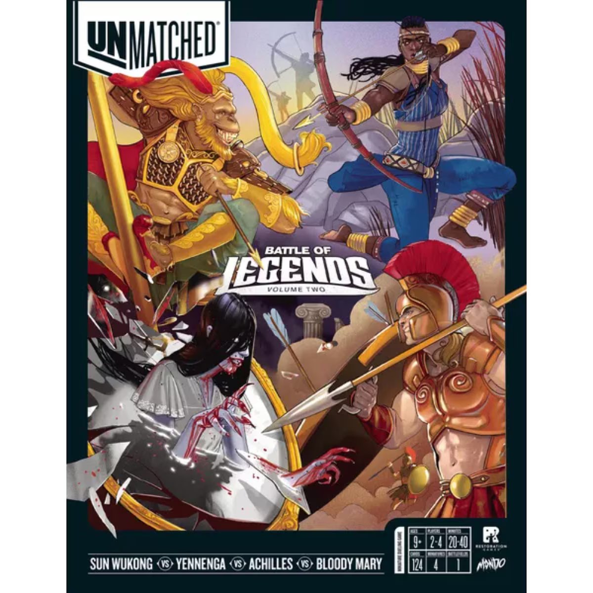 Unmatched Battle of Legends Vol 2 cover art with Sun Wukong Yennenga Achilles and Bloody Mary heroes