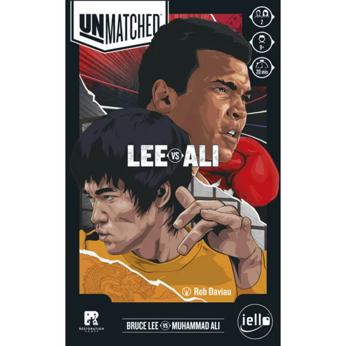 Unmatched Lee vs Ali front cover art with Bruce Lee and Muhammad Ali for 2 player tactical combat