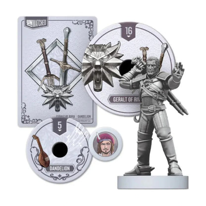 Geralt of Rivia and Dandelion components for Unmatched The Witcher Steel and Silver board game