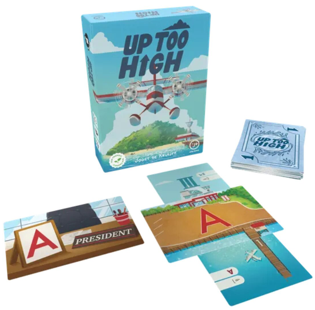 Up Too High Card Game box with Airport, President and share cards