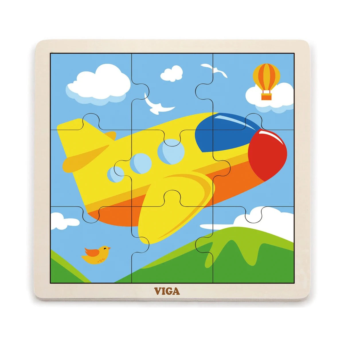 Viga wooden 9-piece aeroplane puzzle for children