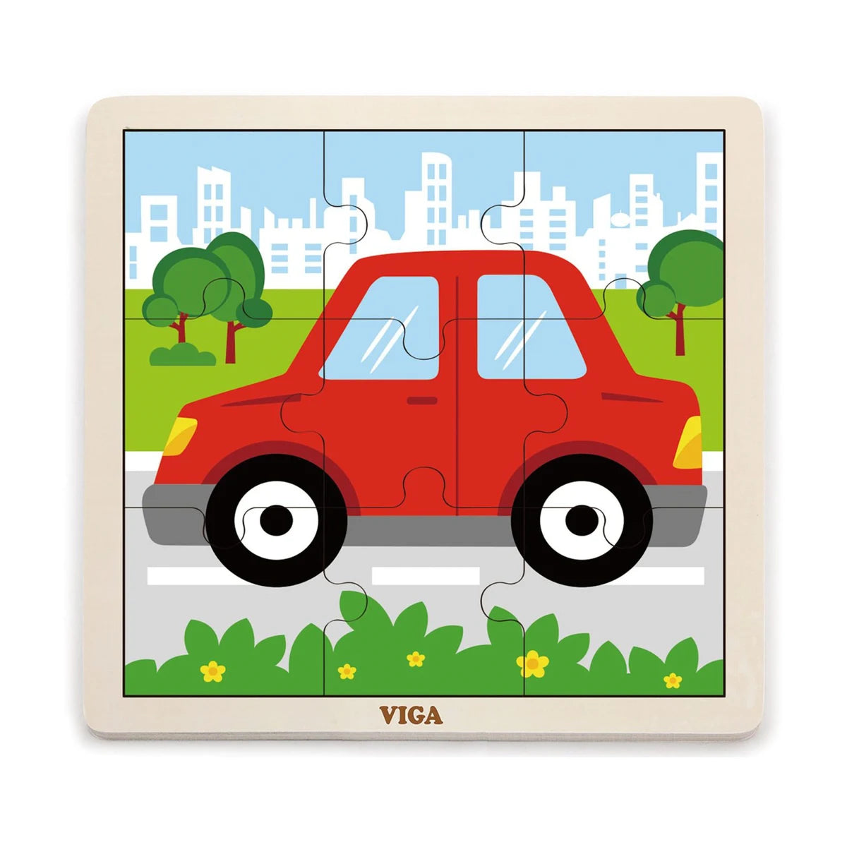Viga wooden 9-piece red car puzzle for children