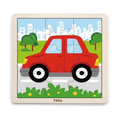 Viga wooden 9-piece red car puzzle for children