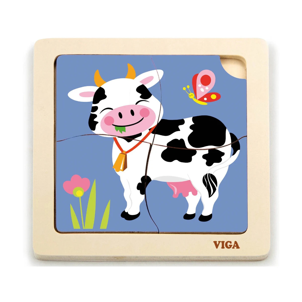 Viga wooden 4-piece cow puzzle for young children