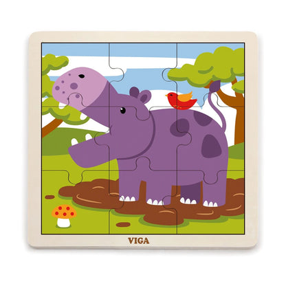 Viga wooden 9-piece hippo puzzle for children