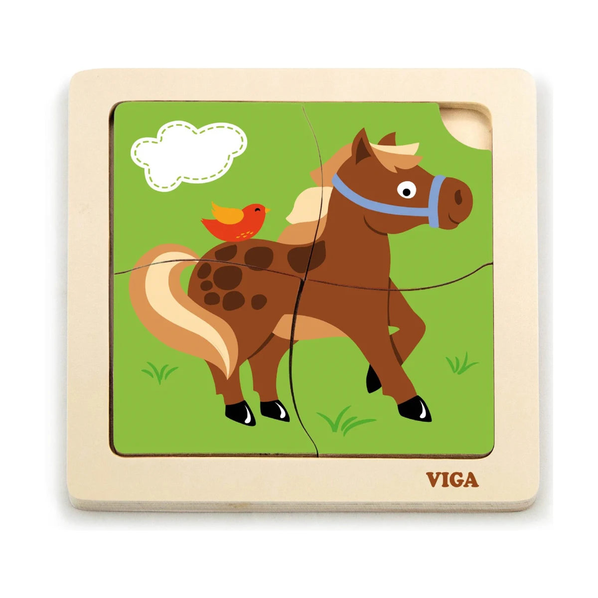 Viga wooden 4-piece horse puzzle for young children
