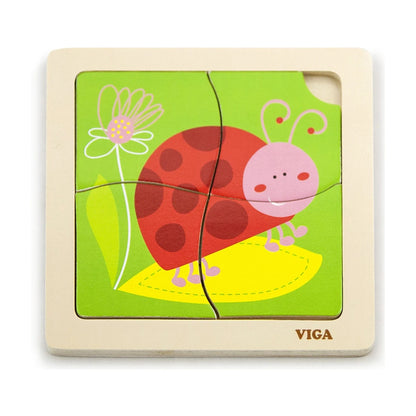 Viga wooden 4-piece ladybird puzzle for young children
