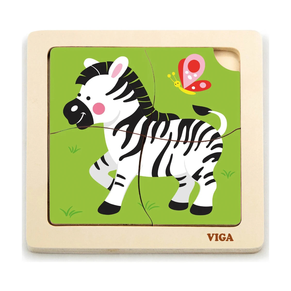 Viga wooden 4-piece zebra puzzle for young children