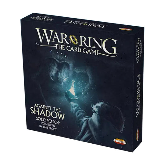 War of the Ring The Card Game Against the Shadow Expansion box showing solo and cooperative expansion artwork by Ares Games.