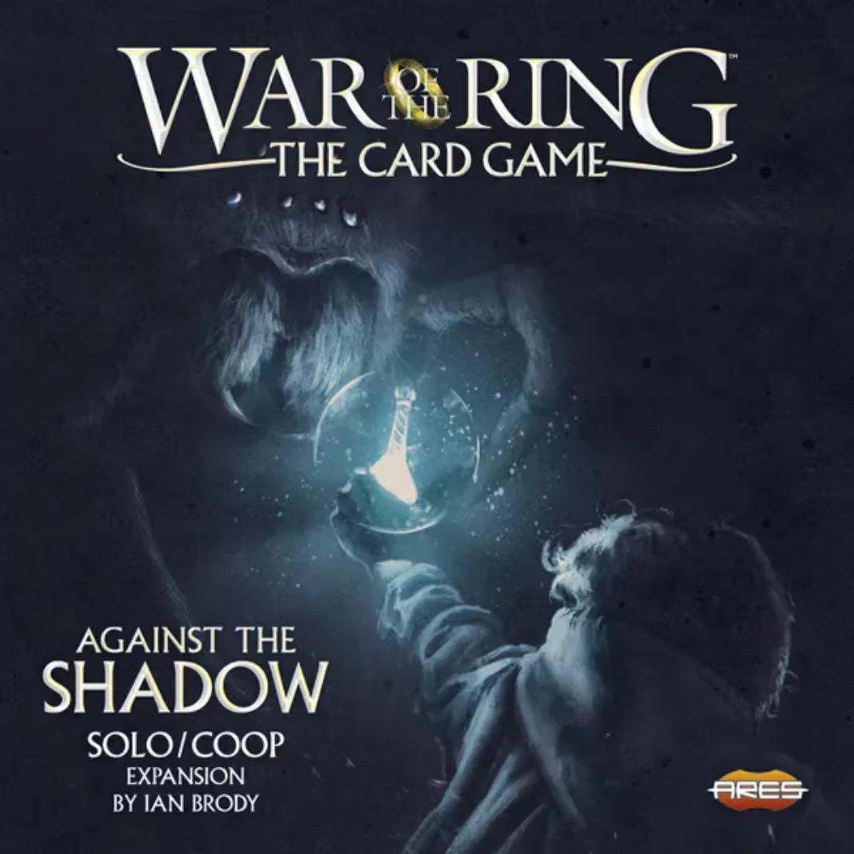 War of the Ring The Card Game Against the Shadow Expansion front cover for solo and co-op Lord of the Rings card game play.