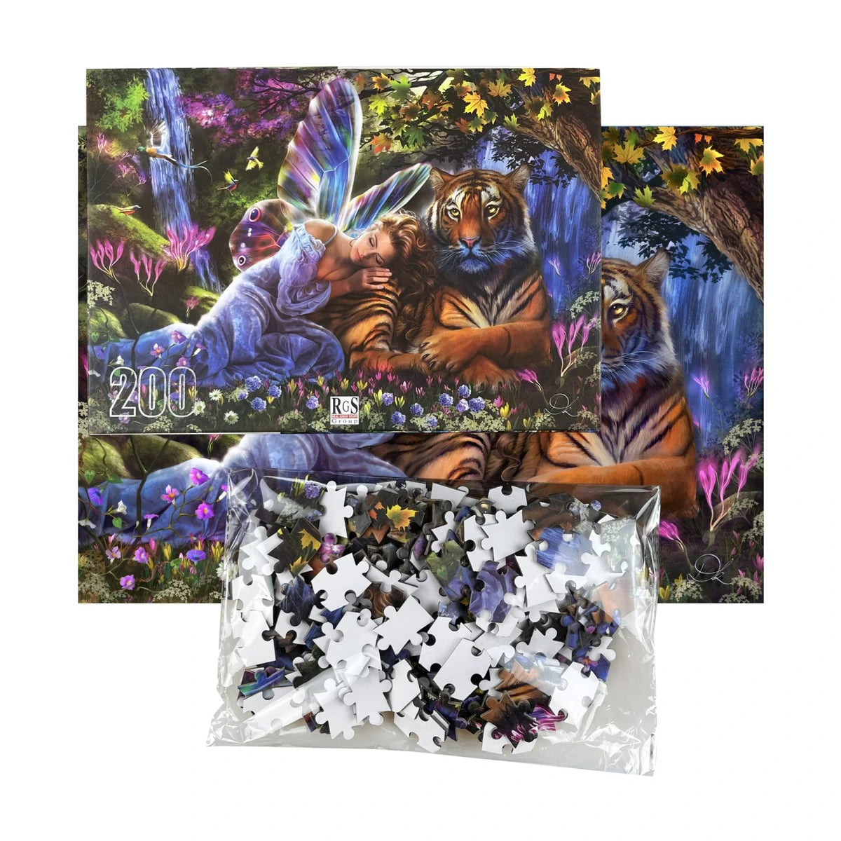 Waterfall Whispers 200 piece puzzle with box, poster and puzzle pieces