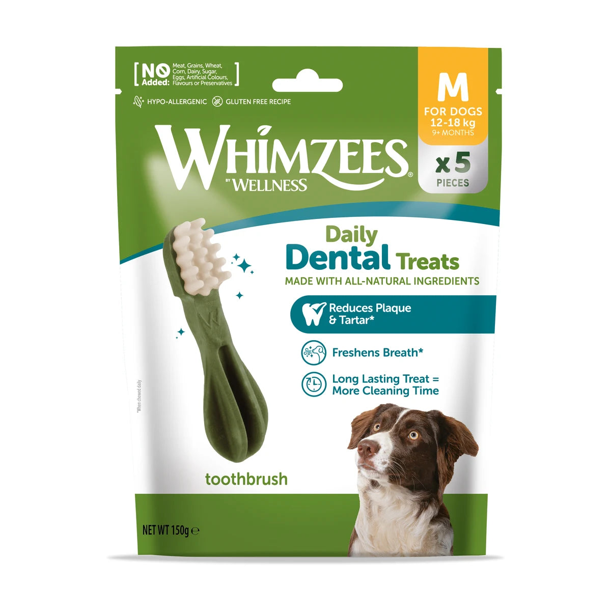 Whimzees Toothbrush Dental Chews for medium dogs 12 piece pack