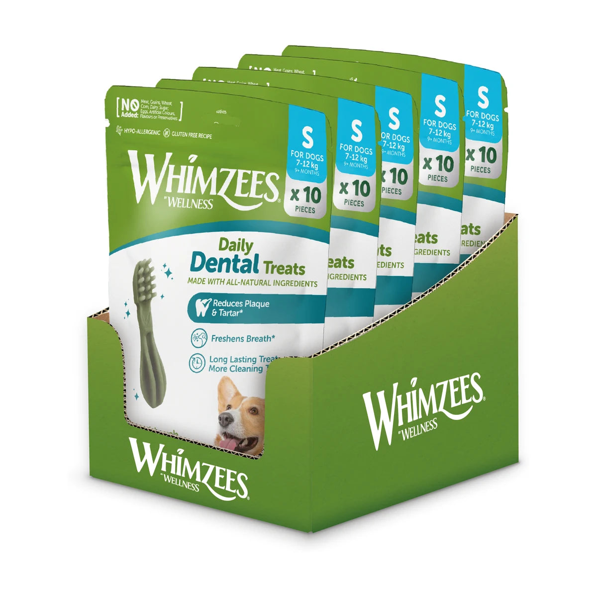 Whimzees Small Toothbrush Dental Chews 10 piece packs in retail display box