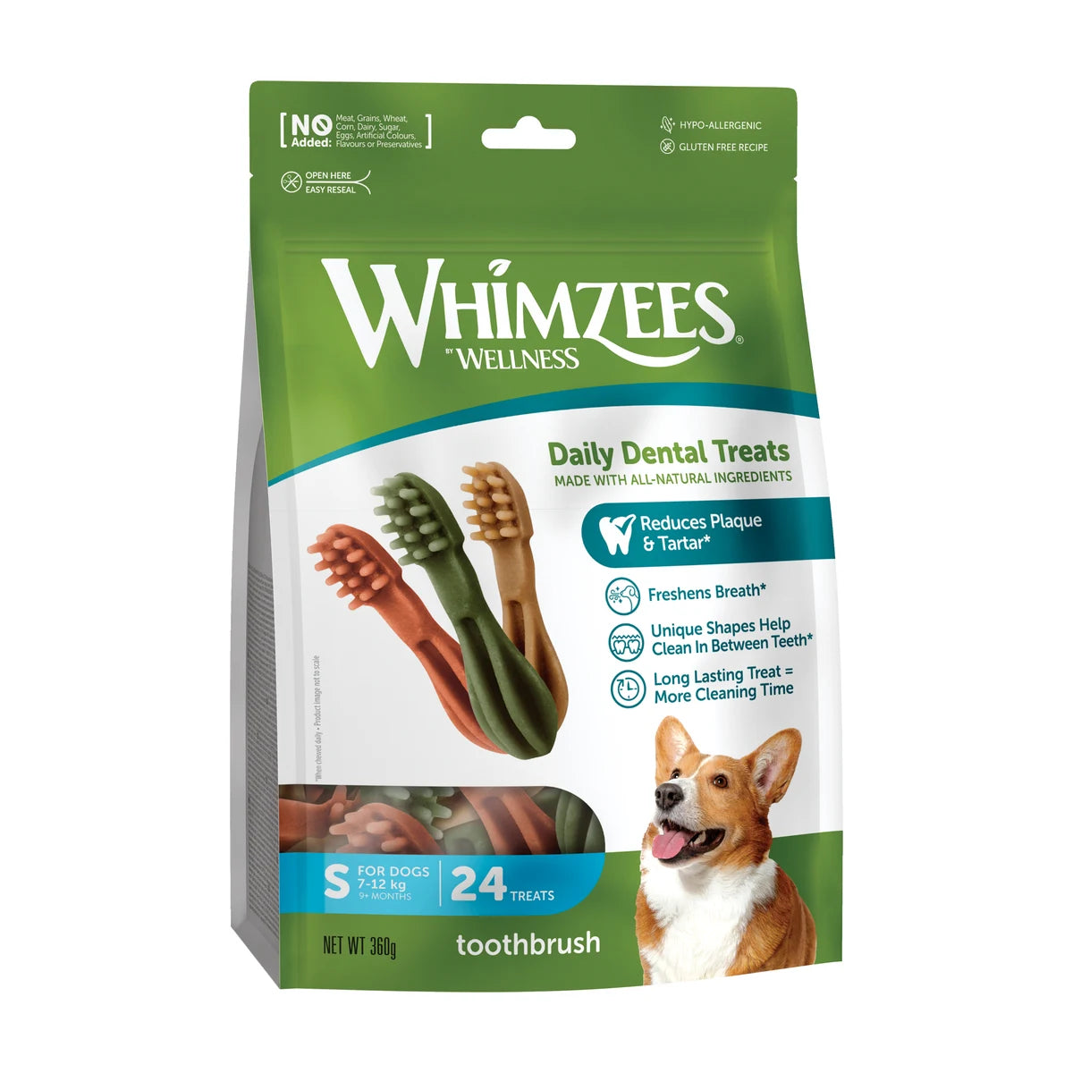 Whimzees Toothbrush Dental Chews for small dogs 24 piece pack