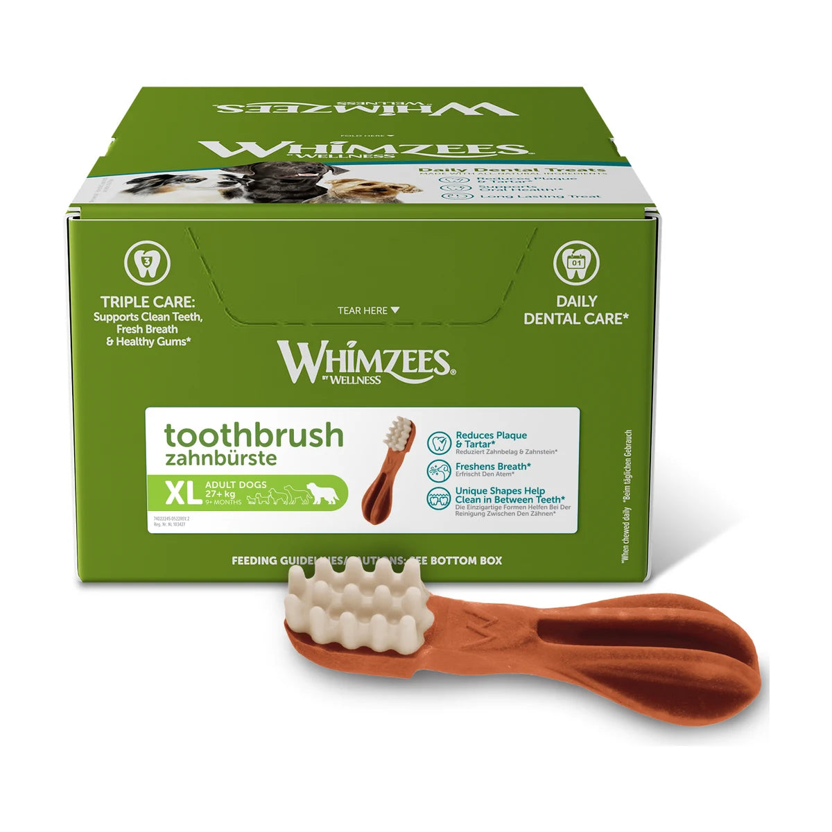 Whimzees Toothbrush Dental Chews X-Large 18pc box for adult dogs over 27kg