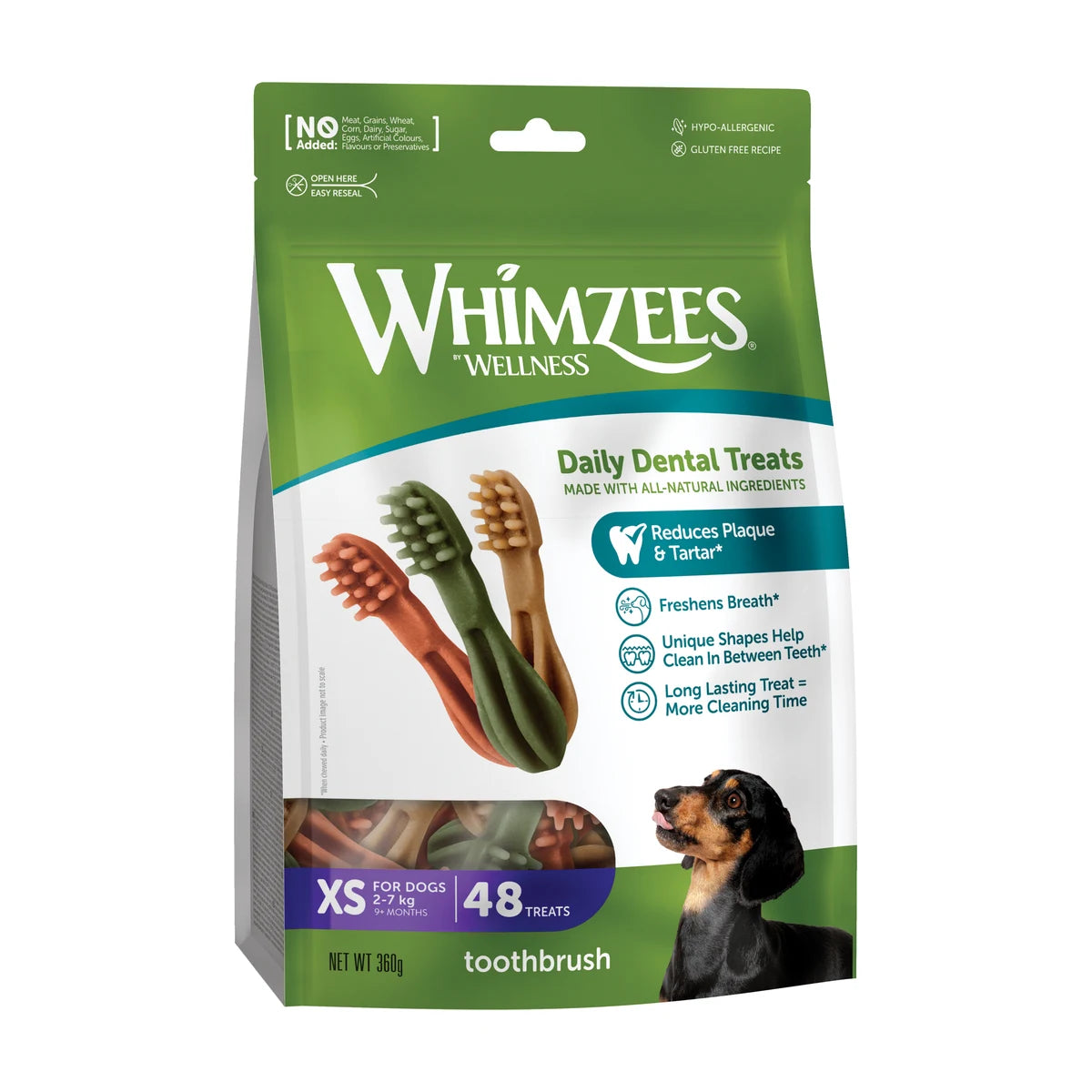 Whimzees Toothbrush Dental Chews X-Small 48 pack for extra-small dogs