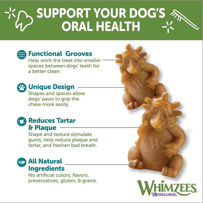 Whimzees Hedgehog Dental Chews for Dogs Large 30pc oral health benefits infographic