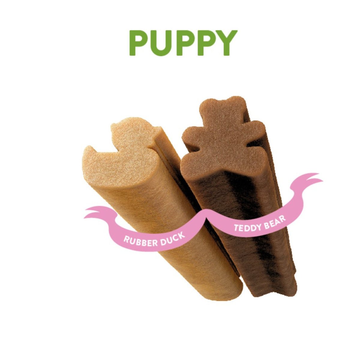 Whimzees Puppy dental treats in teddy bear and rubber duck shapes for XS S puppies