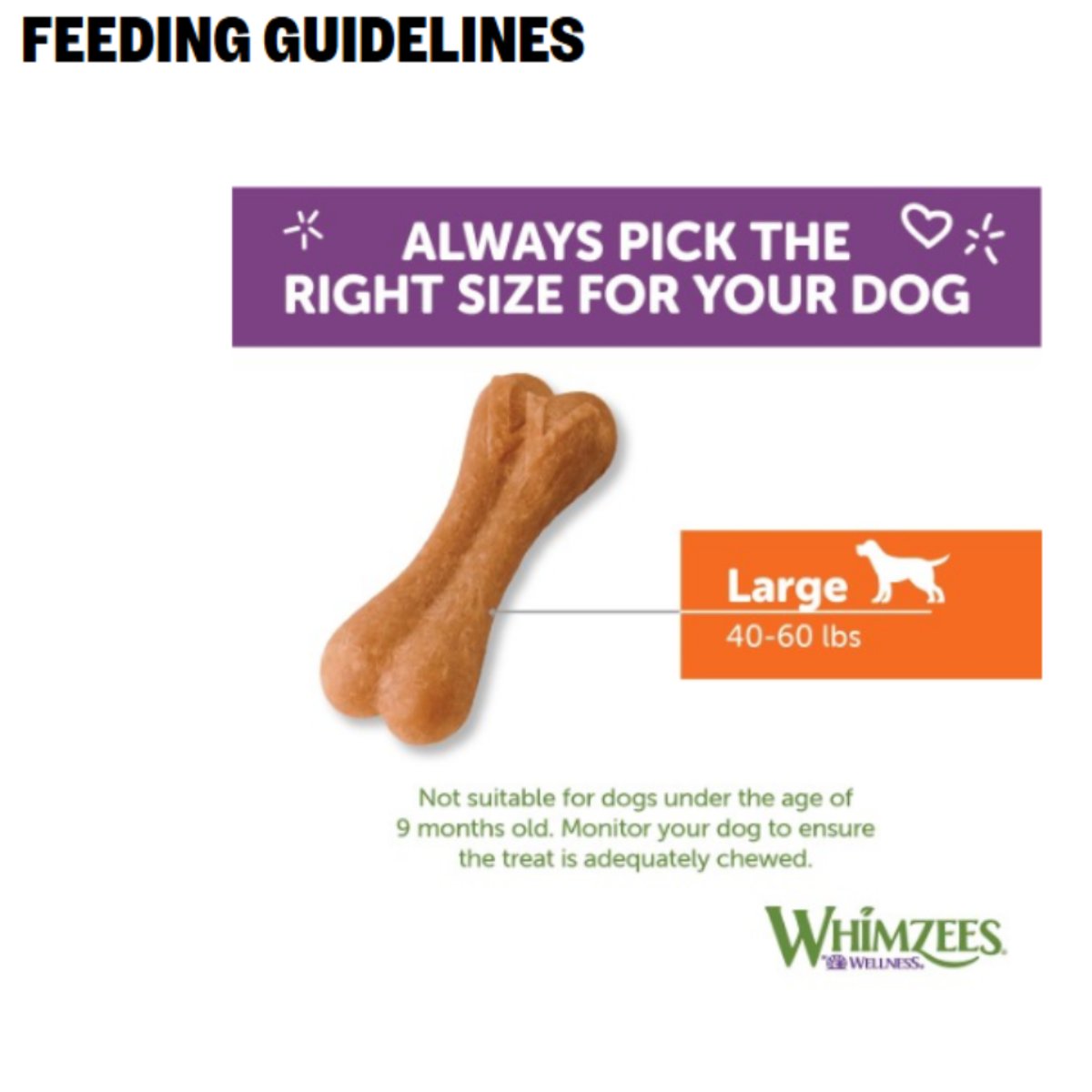 Whimzees Rice Bone dental chews medium large 9pc feeding guidelines for dogs 12 to 27 kg