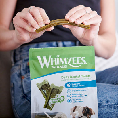 Whimzees Soft dental treat graphic showing support for soft chewers and senior dogs