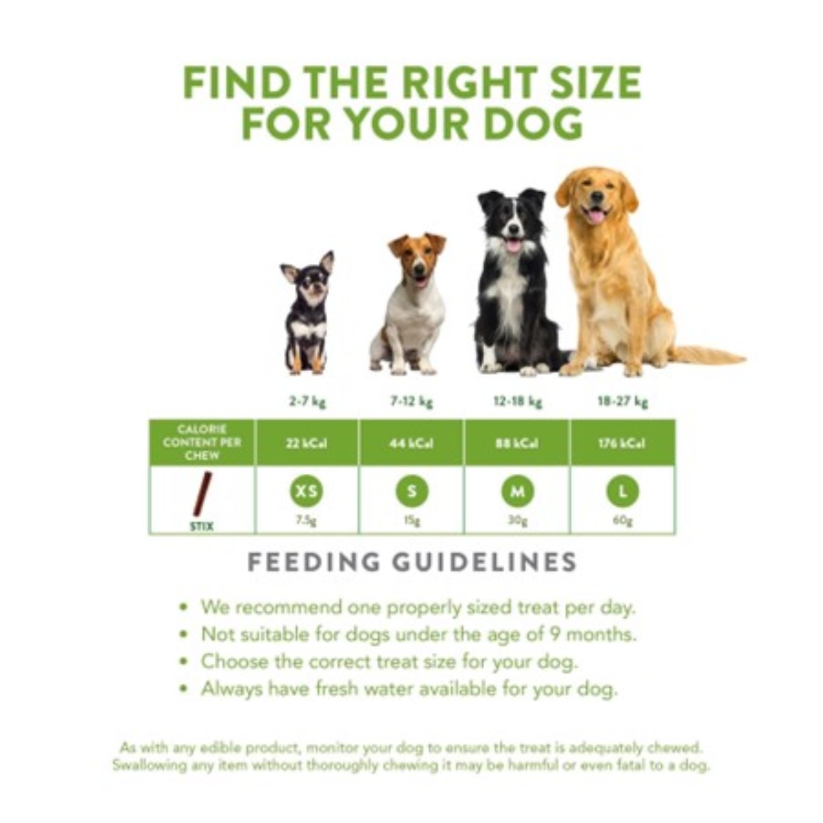 Whimzees Stix medium 14 pack size guide showing dental chew for dogs 12 to 18 kg