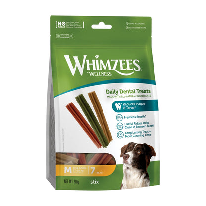 Whimzees Stix dental chews for dogs medium 7 pack weekly value bag front packaging
