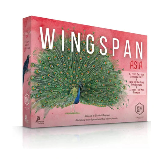 Wingspan Asia Expansion box front with peacock artwork for the standalone Duet Mode and Asian bird card expansion
