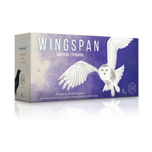 Wingspan European Expansion box front with snowy owl artwork for the first Wingspan board game expansion