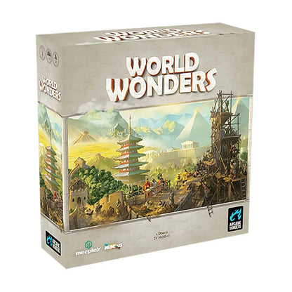 World Wonders strategy board game box front with ancient city and monument artwork