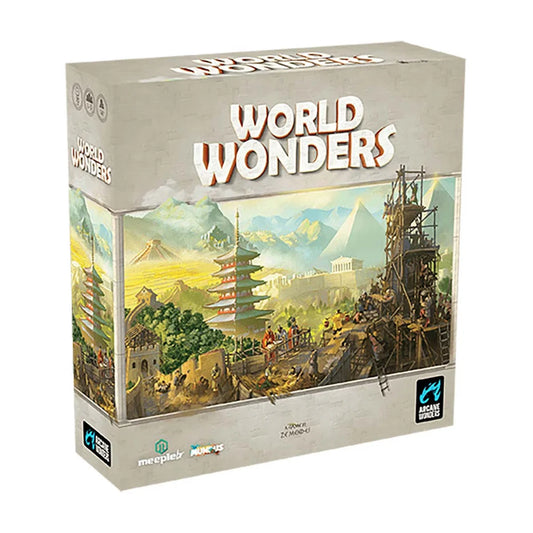 World Wonders strategy board game box front with ancient city and monument artwork