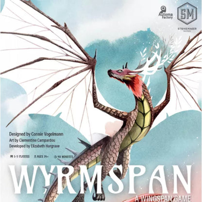 Wyrmspan strategy board game front cover close-up with dragon artwork