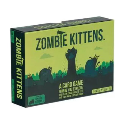 Angled box of Zombie Kittens card game by Exploding Kittens